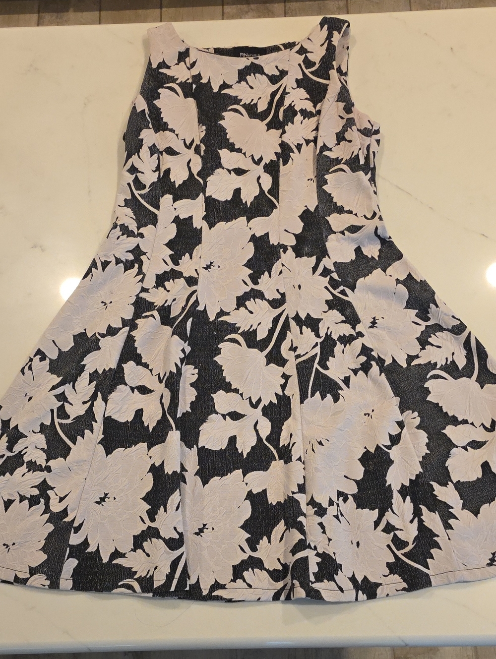 Black and White Floral Jacquard Dress